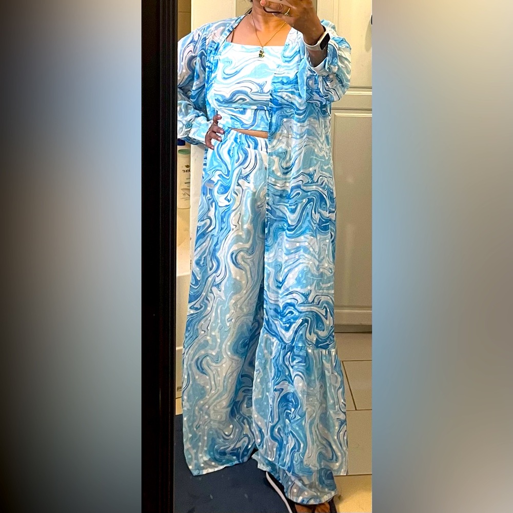 Blue indowestern palazzo and cape set